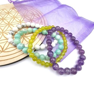 Lot De 3 Bracelets Fantaisie - Pierres Imitation Vert Corail - Breloques - Occasion