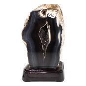 Agate Naturelle Géodes sur socle en bois 2894