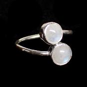 Pierre de Lune Bleutée Bague réglable en Argent Ronde double BG1B Choix n°3