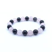 Quartz Rose et Tourmaline Noire Bracelet Boule