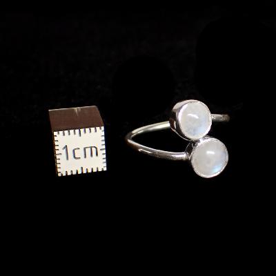 Pierre de Lune Bleutée Bague réglable en Argent Ronde double BG1B Choix n°3