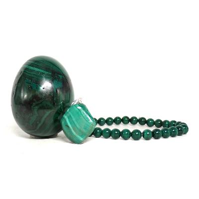 Malachite - Lot Oeuf, Bracelet et pendentif
