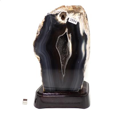 Agate Naturelle Géodes sur socle en bois 2894