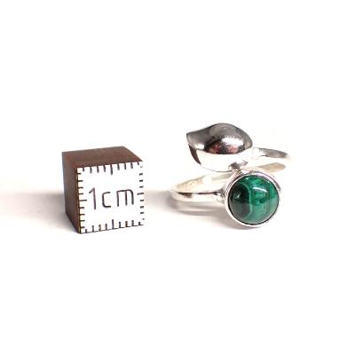 Malachite Bague réglable en Argent Ronde avec Symbole Choix n°1 BG1B