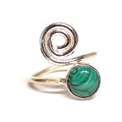 Malachite Bague réglable en Argent Ronde avec Symbole Choix n°2 BG1B