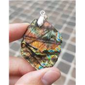 Labradorite Pendentif Tranche 2 Faces Polies Reflets Qualité "E