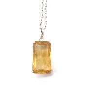 Citrine Naturelle Pierre Taillée Pendentif Avec Monture en Argent 14455
