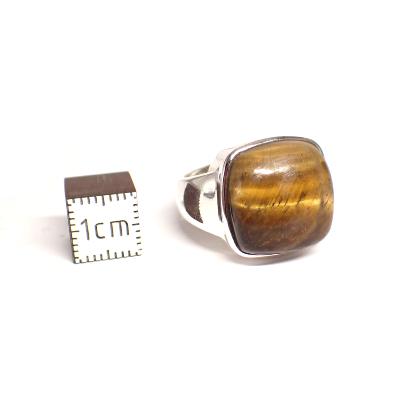 Oeil de Tigre Bague réglable en Argent Carrée BG2