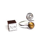 Oeil de Tigre Bague réglable en Argent Ronde avec Symbole Choix n°2 BG1B
