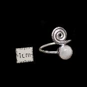 Pierre de Lune Bleutée Bague réglable en Argent Ronde avec Symbole Choix n°2 BG1B