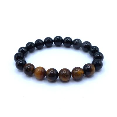 Oeil de Tigre et Tourmaline Noire Bracelet Boule