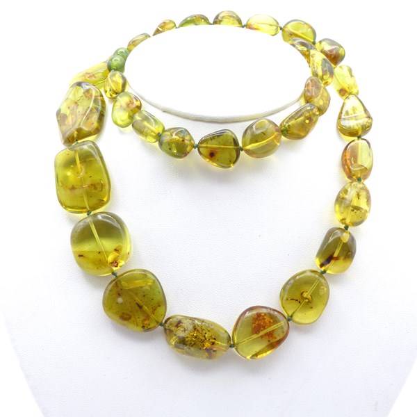 Collier Vintage En Ambrolithe Vert - Longueur 66 Cm, Femme, Fantaisie, Bel état