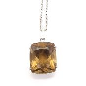 Citrine Naturelle Pierre Taillée Pendentif Avec Monture en Argent 14461