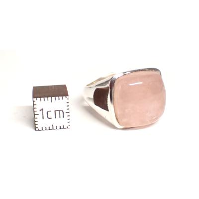 Quartz Rose Bague réglable en Argent Carrée BG2