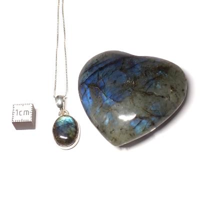 Labradorite - Lot Coeur, pendentif et chaîne en argent