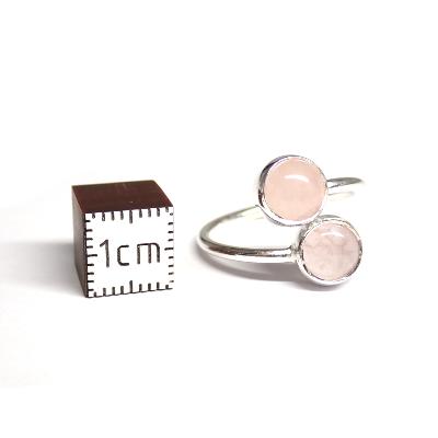 Quartz Rose Bague réglable en Argent Ronde double BG1B Choix n°3