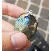 Labradorite Pendentif Tranche 2 Faces Polies Reflets Qualité "E