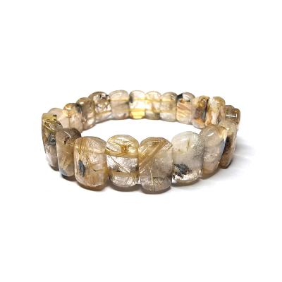 Bracelet Perles En Quartz Rutile Et Cristal Naturel - Or, Cristal, Titane - Qualité A - Neuf