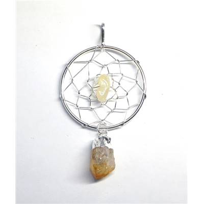 Citrine Chauffée Pendentif avec Monture Métal Argentée