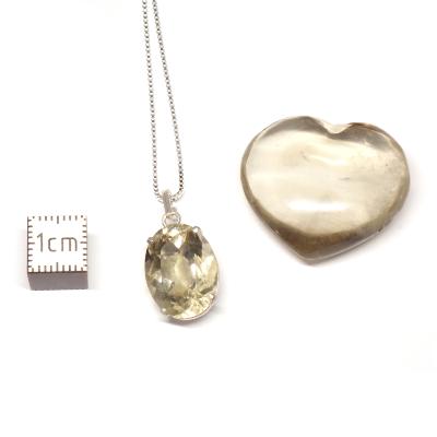 Citrine Naturelle - Lot Coeur, pendentif et chaîne en argent