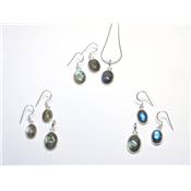 Labradorite Parure Boucles d'Oreille et Pendentif Argent