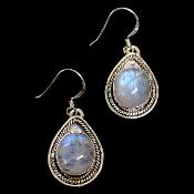 Pierre de Lune Boucles d'Oreilles Ovale Pendante Choix n°4 BO3A
