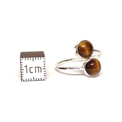 Oeil de Tigre Bague réglable en Argent Ronde double BG1B Choix n°3