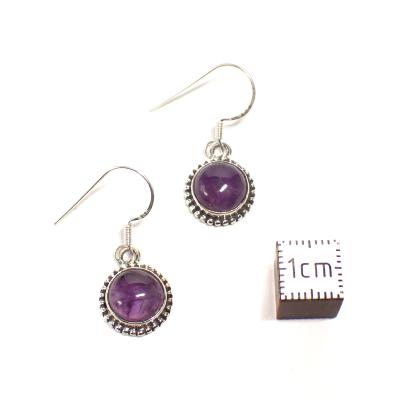 Améthyste Boucles d'Oreilles Ronde Pendante BO3B