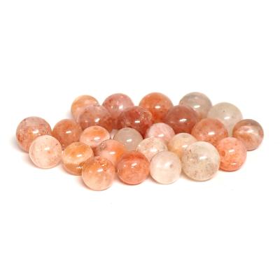 4 Perles En Pierre De Soleil Naturelle - Boules 8mm Couleur Rose/orange Irisé - Réf. 74270397369