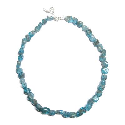 Parure Collier Et Bracelet Minimaliste – Pierres Fines D'Apatite Bleue – Acier Inoxydable