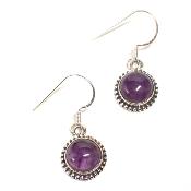 Améthyste Boucles d'Oreilles Ronde Pendante BO3B