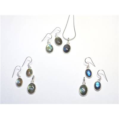 Labradorite Parure Boucles d'Oreille et Pendentif Argent