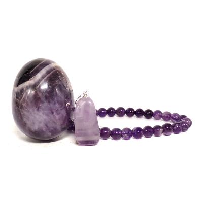 Améthyste - Lot Oeuf, Bracelet et pendentif