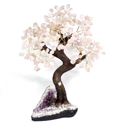 Arbre de Vie pierres roulées quartz rose sur base en Améthyste 