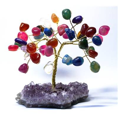 Arbre Avec Agate Teinté et Base en Améthyste