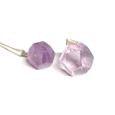 Pendentif Améthystes Du Brésil - 3 Pierres Violettes, Plaqué Or Rose, Hauteur 3.2cm, Neuf