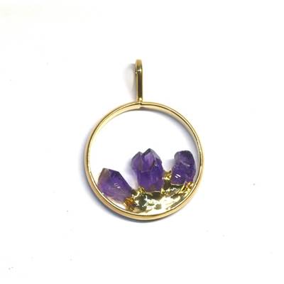 Améthyste du Brésil Pendentif avec Monture Métal Dorée