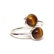 Oeil de Tigre Bague réglable en Argent Ronde double BG1B Choix n°3