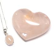 Quartz rose - Lot Coeur, pendentif et chaîne en argent