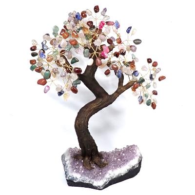 Arbre de Vie pierres roulées mixtes sur base en Améthyste 0002