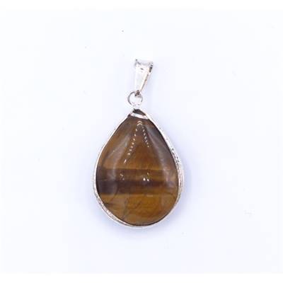 Oeil de Tigre Pendentif Goutte Cerclage en Métal Argenté