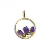 Améthyste du Brésil Pendentif avec Monture Métal Dorée