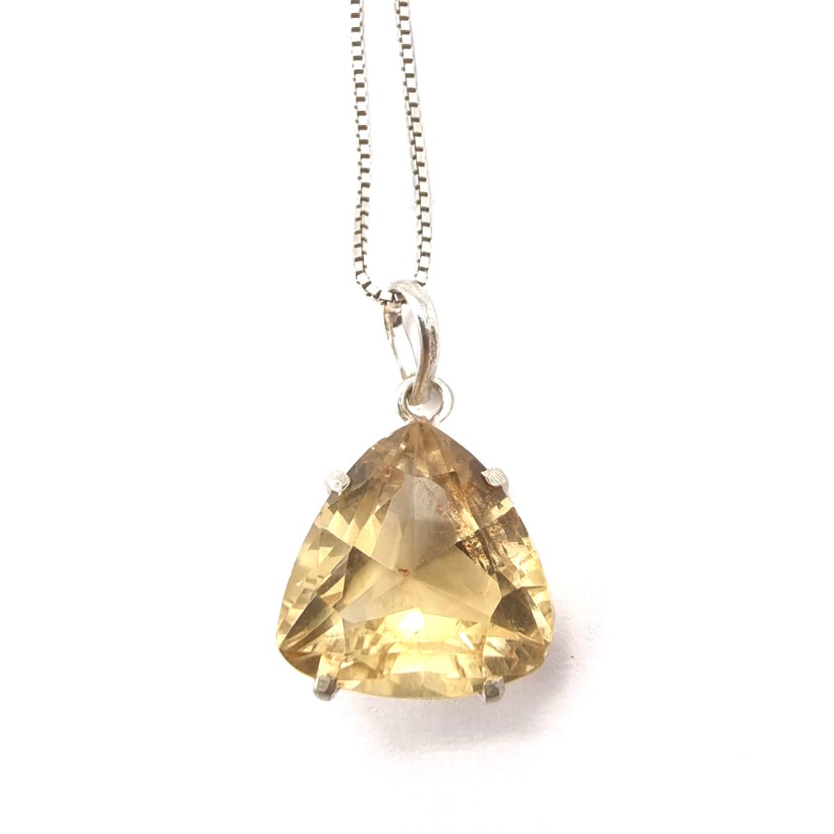 Pendentif Citrine Jaune Facettée En Forme De Flacon - Chaîne Plaqué Or - Bijou Occasion