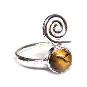 Oeil de Tigre Bague réglable en Argent Ronde avec Symbole Choix n°2 BG1B