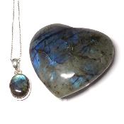 Labradorite - Lot Coeur, pendentif et chaîne en argent