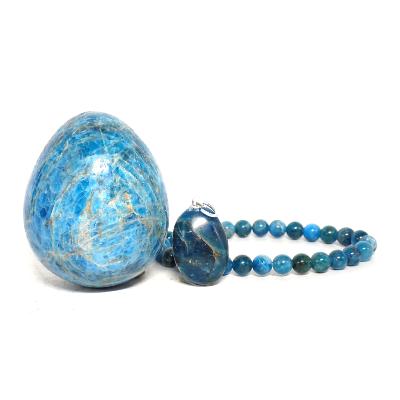 Apatite Bleue - Lot Oeuf, Bracelet et pendentif