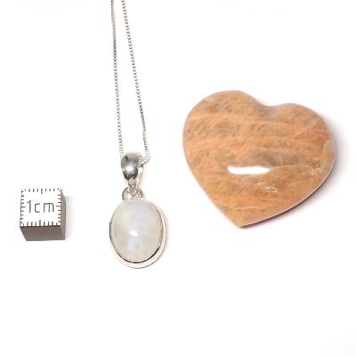 Pierre de Lune Bleutée - Lot Coeur, pendentif et chaîne en argent