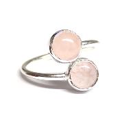 Quartz Rose Bague réglable en Argent Ronde double BG1B Choix n°3
