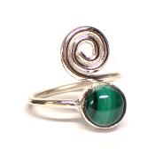 Malachite Bague réglable en Argent Ronde avec Symbole Choix n°2 BG1B