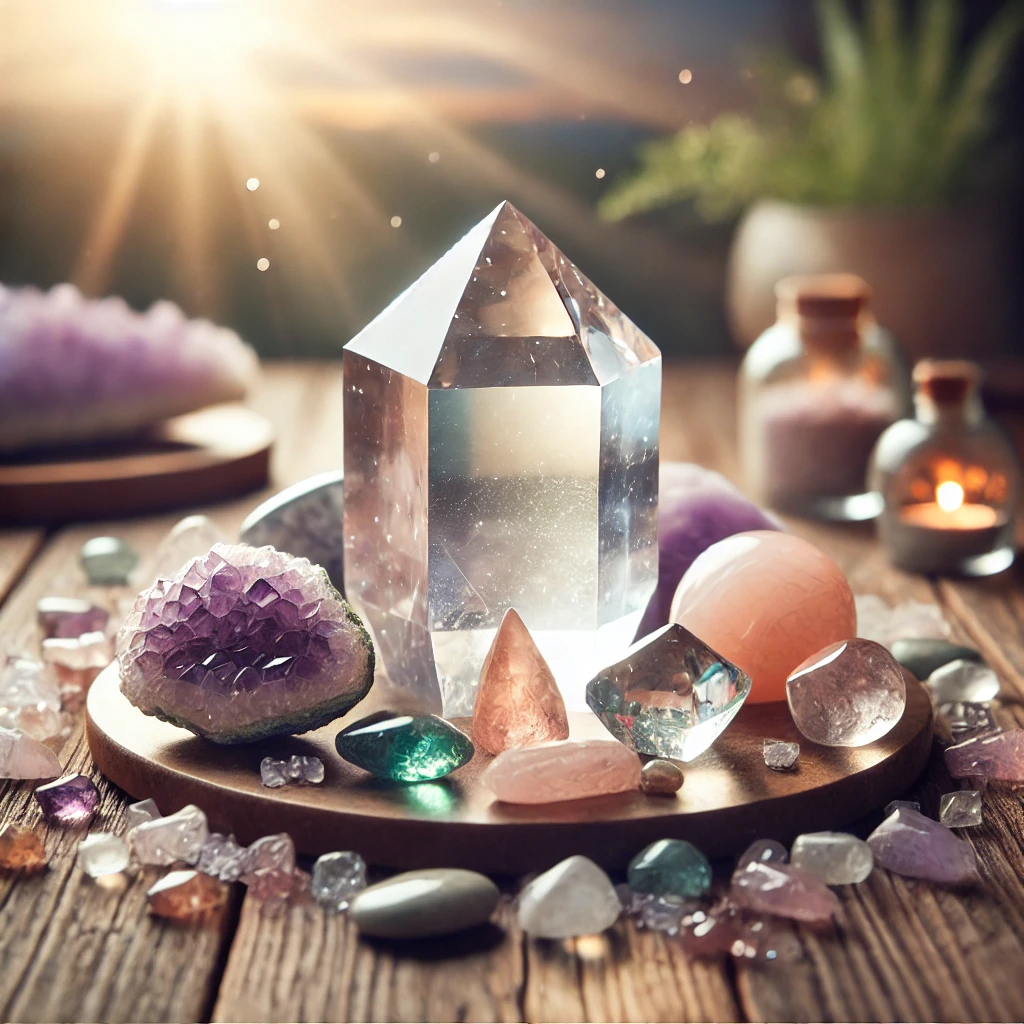 Photo de la purification avec un cristal de roche en amas